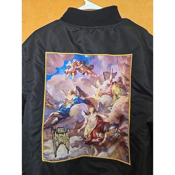 Rebel Vengeance Bomber Jacket Italian Art Angels Men’s Size Medium - Picture 2 of 7